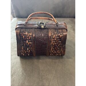 Bamboo Woven Wooden Purse Handbag Brown
